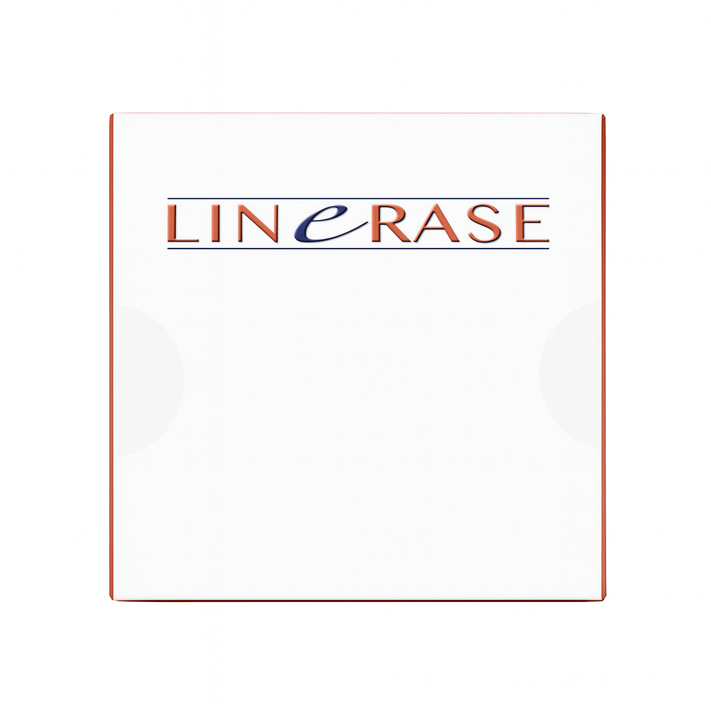 Minimalist white box featuring the LINERASE logo in red and navy blue text, centered on the front with thin horizontal lines above and below the brand name. The packaging has a clean, clinical aesthetic with red-edged borders.